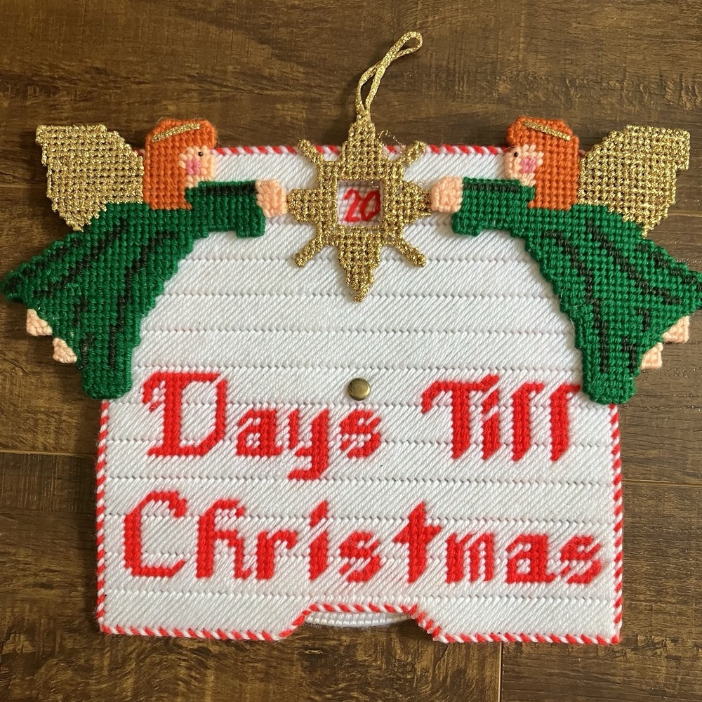 Vintage Handcrafted Plastic Canvas Days Till Christmas Countdown Calendar Angels